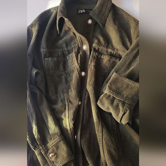 Zara Corduroy Button Down Green Jacket Size Medium - Picture 3 of 12